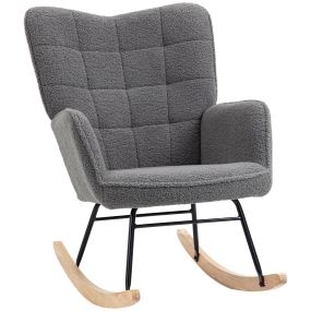 Mecedora de Borreguito Silla Mecedora con Patas de Madera de Haya y Marco de Acero Silla para Lactancia Carga 120 kg para Dormitorio Salón Gris Oscuro