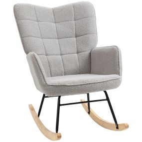 Mecedora de Borreguito Silla Mecedora con Patas de Madera de Haya y Marco de Acero Silla para Lactancia Carga 120 kg para Dormitorio Salón Gris