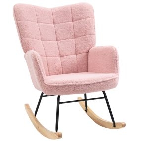 Mecedora de Borreguito Silla Mecedora con Patas de Madera de Haya y Marco de Acero Silla para Lactancia Carga 120 kg para Dormitorio Salón Rosa