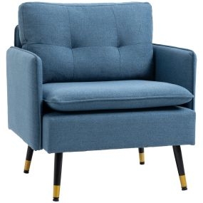 Sofá Individual Tapizado en Lino Sofá de Salón con Cojines Reposabrazos y Patas de Acero para Dormitorio Oficina Carga 120 kg 76x68x80 cm Azul Oscuro