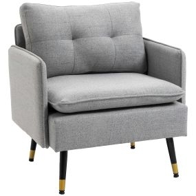 Sofá Individual Tapizado en Lino Sofá de Salón con Cojines Reposabrazos y Patas de Acero para Dormitorio Oficina Carga 120 kg 76x68x80 cm Gris