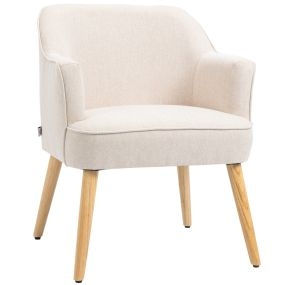 Butaca de Salón Moderno Sillón Individual Tapizada en Lino con Patas de Madera Reposabrazos y Almohadillas Ajustables para Dormitorio Oficina Estudio Carga 120 kg 64,5x65x79,5 cm Crema