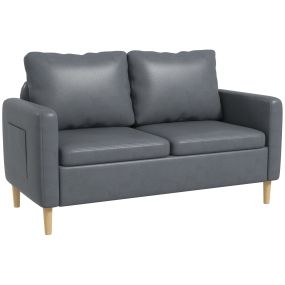 Sofá de 2 Plazas Sillón Moderno Tapizado en Poliéster con 2 Bolsillos Laterales Reposabrazos y Patas de Madera para Dormitorio Oficina Carga 200 kg 143x76x83 cm Gris