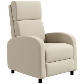 Sillón Relax Reclinable Manual Sillón Relax Tapizado en Lino Sintético con Reposapiés Respaldo Alto Carga 120 kg Butaca Reclinable para Dormitorio Oficina Crema