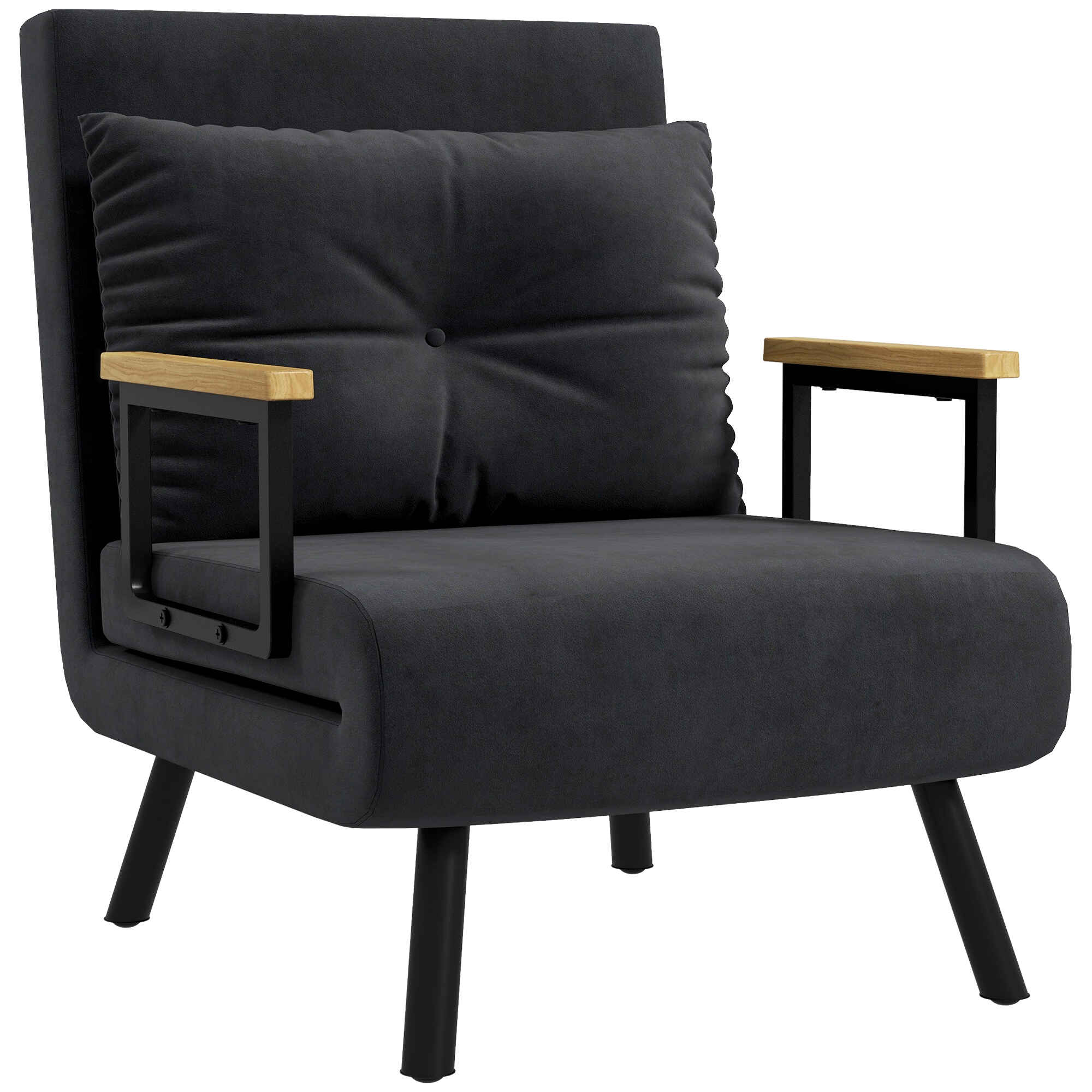 Sofá Cama de 1 Plaza Sofá Cama Plegable Tapizado en Terciopelo con Respaldo Ajustable de 5 Niveles y Almohada Acolchada para Oficina Dormitorio Salón 63x73x81 cm Negro