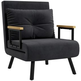 Sofá Cama de 1 Plaza Sofá Cama Plegable Tapizado en Terciopelo con Respaldo Ajustable de 5 Niveles y Almohada Acolchada para Oficina Dormitorio Salón 63x73x81 cm Negro