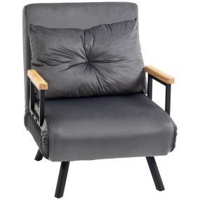 Sofá Cama de 1 Plaza Sofá Cama Plegable Tapizado en Terciopelo con Respaldo Ajustable de 5 Niveles y Almohada Acolchada para Oficina Dormitorio Salón 63x73x81 cm Gris