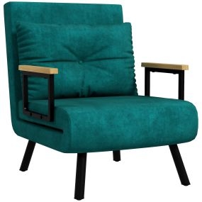Sofá Cama de 1 Plaza Sofá Cama Plegable Tapizado en Terciopelo con Respaldo Ajustable de 5 Niveles y Almohada Acolchada para Oficina Dormitorio Salón 63x73x81 cm Verde