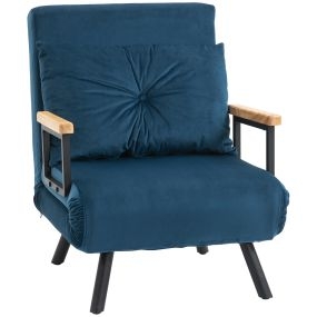 Sofá Cama de 1 Plaza Sofá Cama Plegable Tapizado en Terciopelo con Respaldo Ajustable de 5 Niveles y Almohada Acolchada para Oficina Dormitorio Salón 63x73x81 cm Azul
