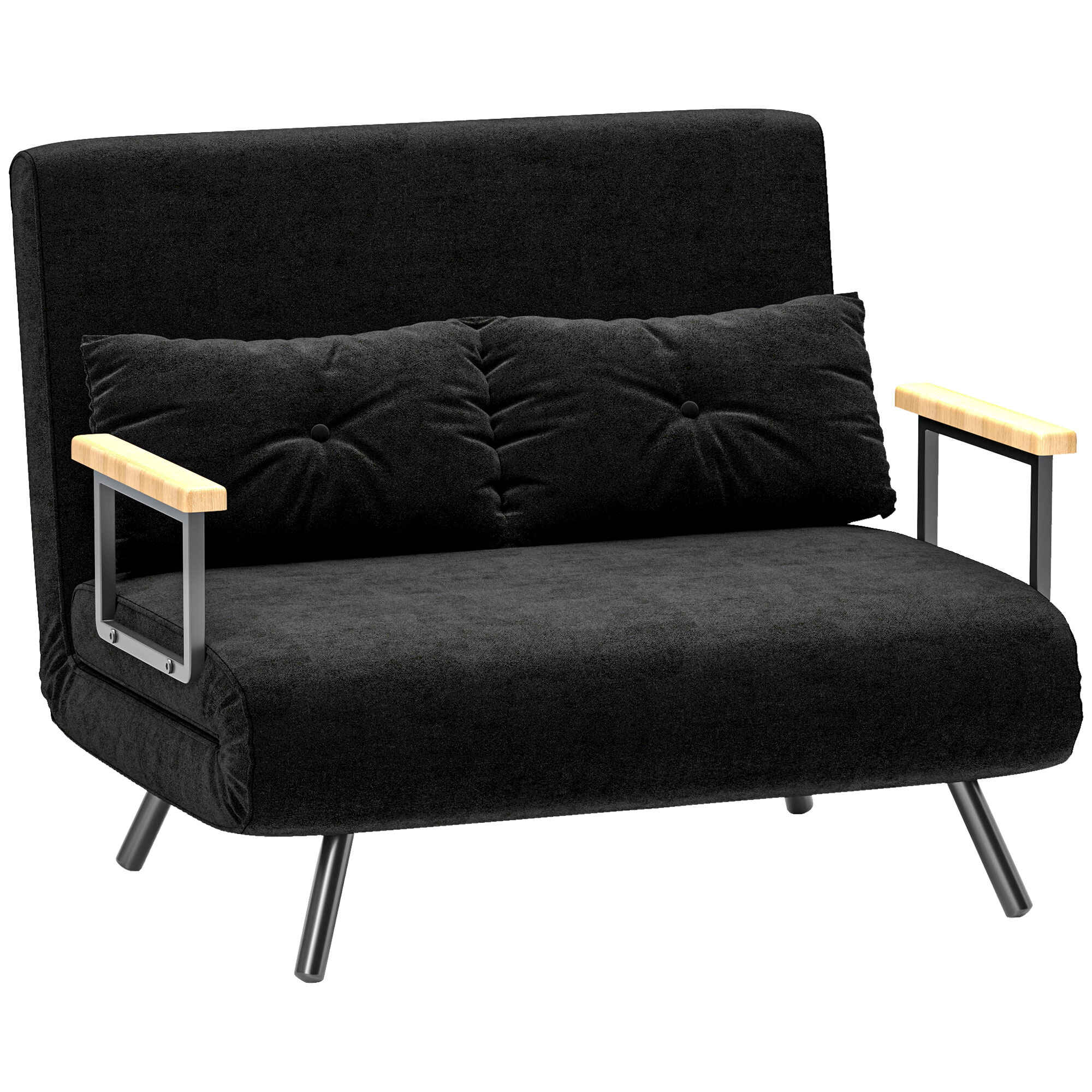 Sofá Cama de 2 Plazas Sofá Cama Plegable Tapizado en Terciopelo con Respaldo Ajustable de 5 Niveles y Almohadas Acolchadas para Oficina Dormitorio Salón 102x73x81 cm Negro