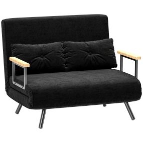 Sofá Cama de 2 Plazas Sofá Cama Plegable Tapizado en Terciopelo con Respaldo Ajustable de 5 Niveles y Almohadas Acolchadas para Oficina Dormitorio Salón 102x73x81 cm Negro