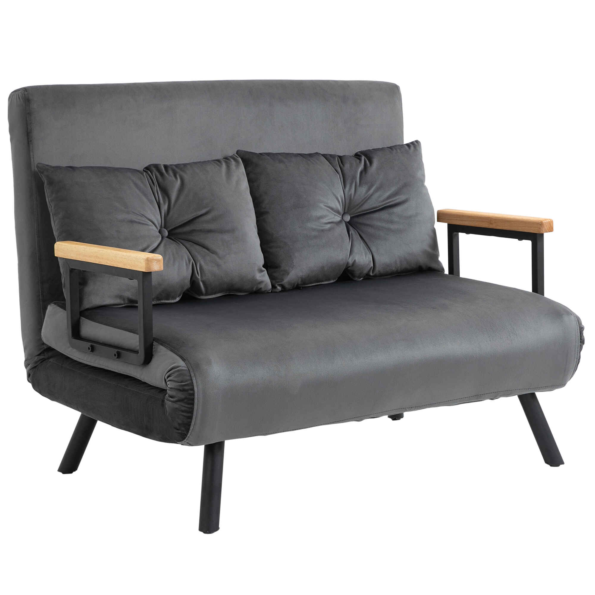 Sofá Cama de 2 Plazas Sofá Cama Plegable Tapizado en Terciopelo con Respaldo Ajustable de 5 Niveles y Almohadas Acolchadas para Oficina Dormitorio Salón 102x73x81 cm Gris