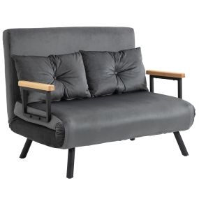 Sofá Cama de 2 Plazas Sofá Cama Plegable Tapizado en Terciopelo con Respaldo Ajustable de 5 Niveles y Almohadas Acolchadas para Oficina Dormitorio Salón 102x73x81 cm Gris
