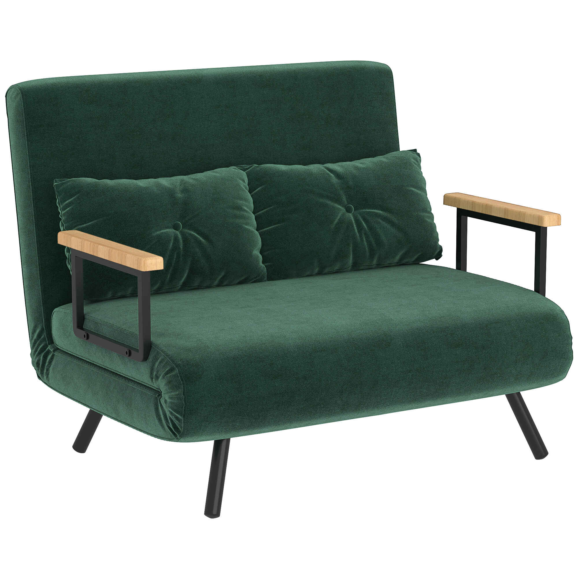 Sofá Cama de 2 Plazas Sofá Cama Plegable Tapizado en Terciopelo con Respaldo Ajustable de 5 Niveles y Almohadas Acolchadas para Oficina Dormitorio Salón 102x73x81 cm Verde