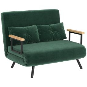 Sofá Cama de 2 Plazas Sofá Cama Plegable Tapizado en Terciopelo con Respaldo Ajustable de 5 Niveles y Almohadas Acolchadas para Oficina Dormitorio Salón 102x73x81 cm Verde