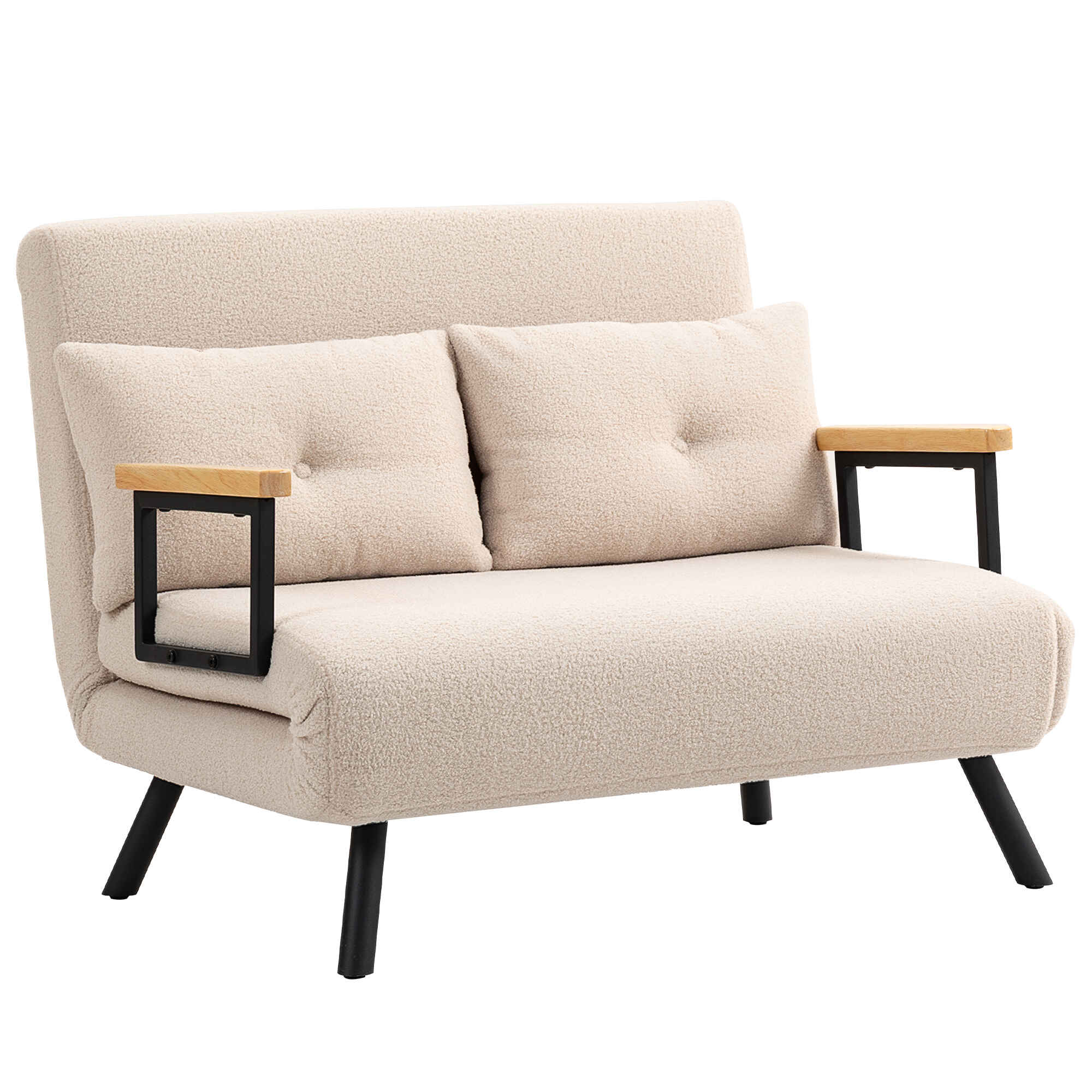 Sofá Cama de 2 Plazas Sofá Cama Plegable Tapizado en Borreguito con Respaldo Ajustable de 5 Niveles y Almohadas Acolchadas para Oficina Dormitorio Salón 102x73x81 cm Beige