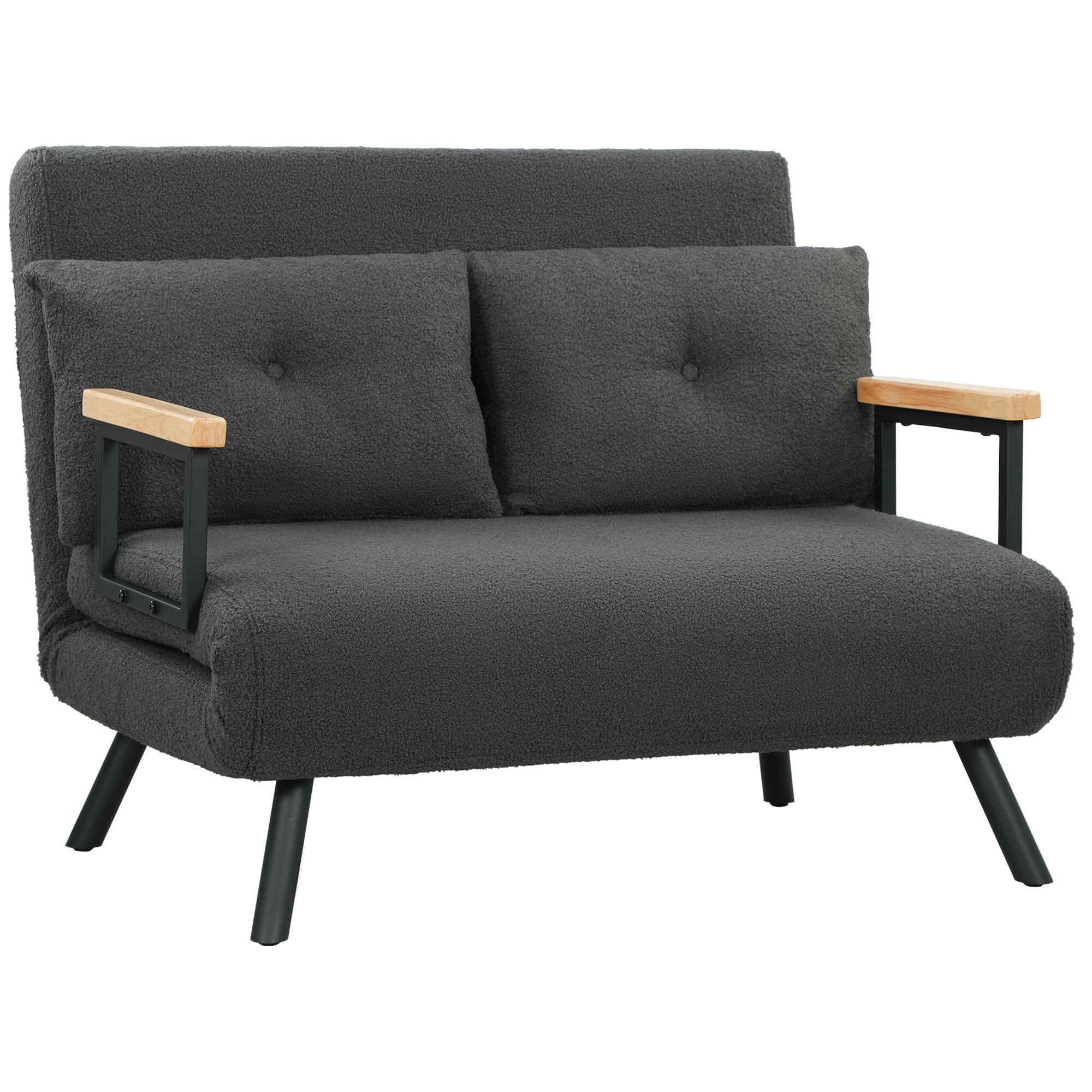 Sofá Cama de 2 Plazas Sofá Cama Plegable Tapizado en Terciopelo con Respaldo Ajustable de 5 Niveles y Almohadas Acolchadas para Oficina Dormitorio Salón 102x73x81 cm Gris Oscuro