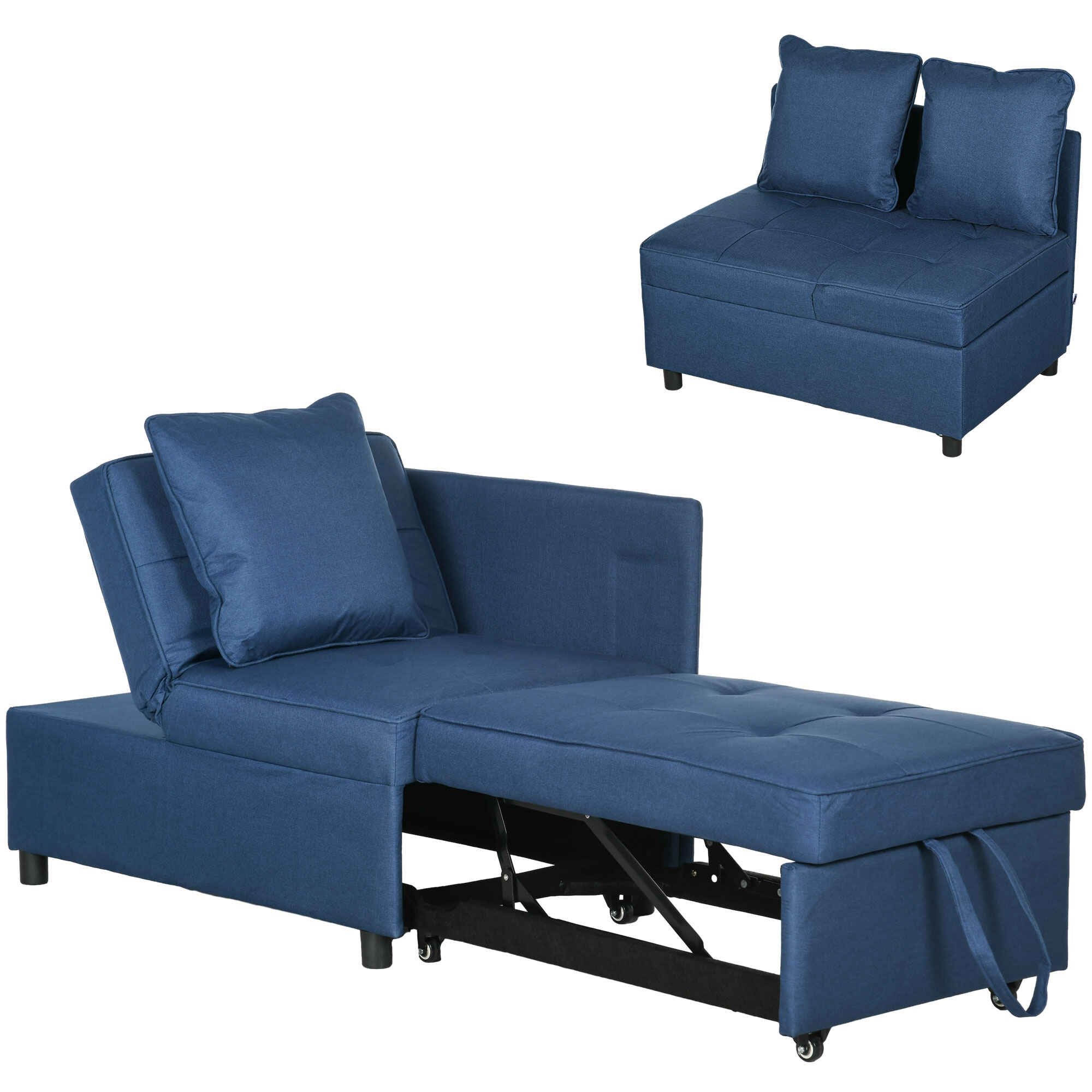 Sofá Cama 3 en 1 Sofá Individual con Respaldo Ajustable Sillón Cama Individual con Almohadas para Dormitorio Sala de Estar Apartamento Azul