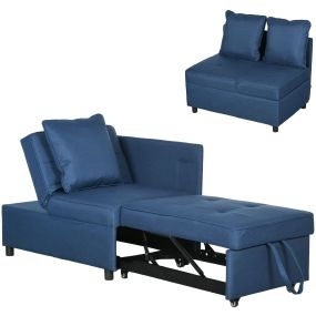 Sofá Cama 3 en 1 Sofá Individual con Respaldo Ajustable Sillón Cama Individual con Almohadas para Dormitorio Sala de Estar Apartamento Azul
