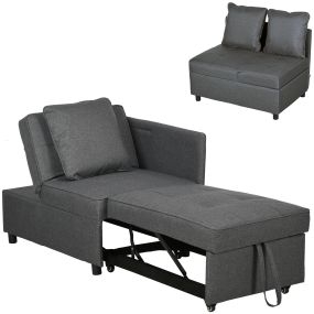 Sofá Cama 3 en 1 Sofá Individual con Respaldo Ajustable Sillón Cama Individual con Almohadas para Dormitorio Sala de Estar Apartamento Gris