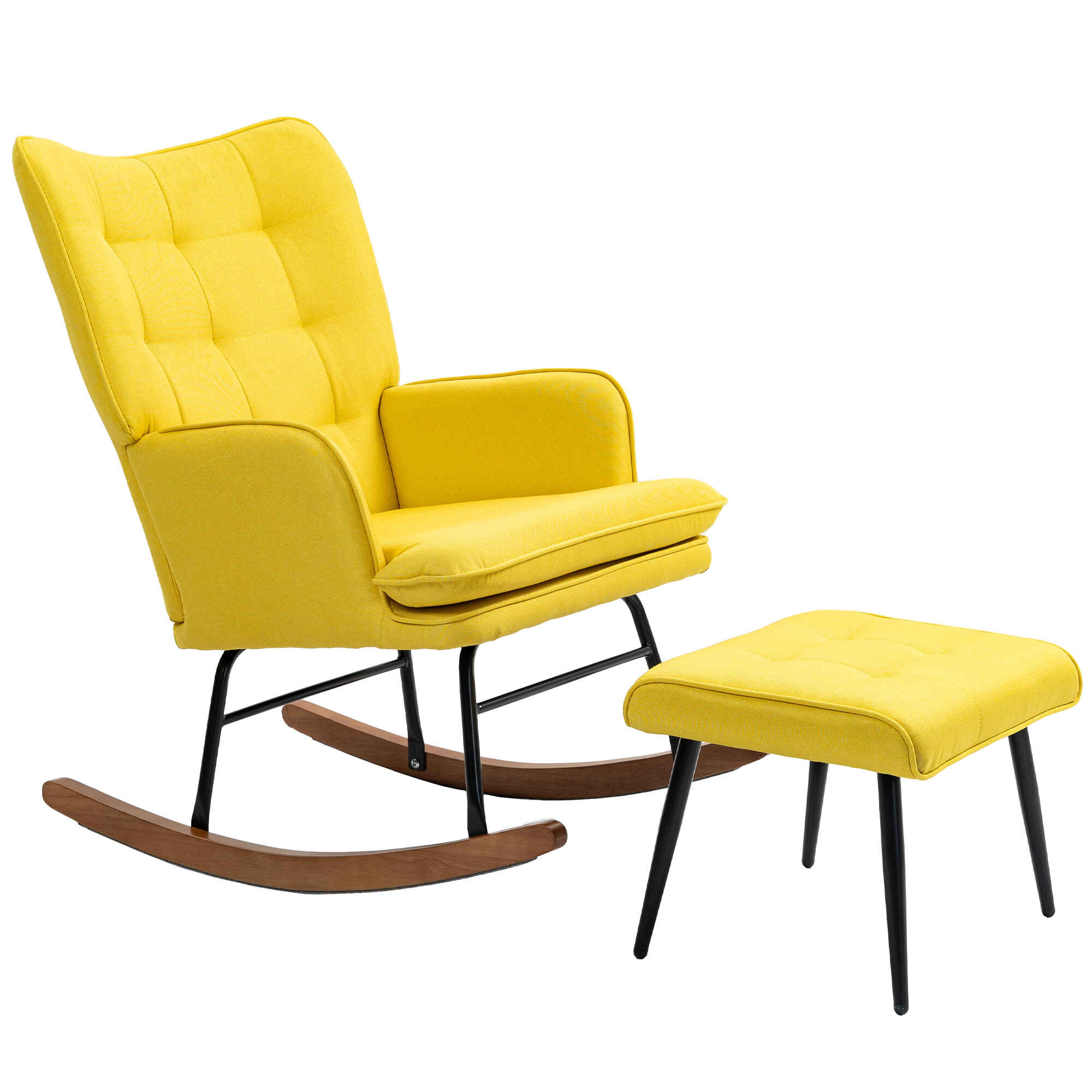 Silla Mecedora con Reposapiés Mecedora para Lactancia con Cojín Acolchado Reposabrazos y Patas de Madera Carga 130 kg Sillón Relax para Salón Dormitorio Amarillo