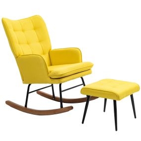 Silla Mecedora con Reposapiés Mecedora para Lactancia con Cojín Acolchado Reposabrazos y Patas de Madera Carga 130 kg Sillón Relax para Salón Dormitorio Amarillo