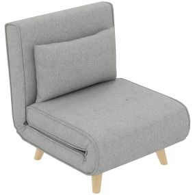 Sofá Cama Individual Sillón Cama Plegable Tapizado en Lino Sintético con Respaldo Ajustable en 6 Posiciones y Almohada Sofá Cama para Salón 72x78x79 cm Gris