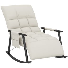 Silla Mecedora con Respaldo y Reposapiés Ajustables Mecedora para Lactancia Sillón Balancín con Bolsillo Marco de Acero Carga 120 kg para Dormitorio Salón Crema