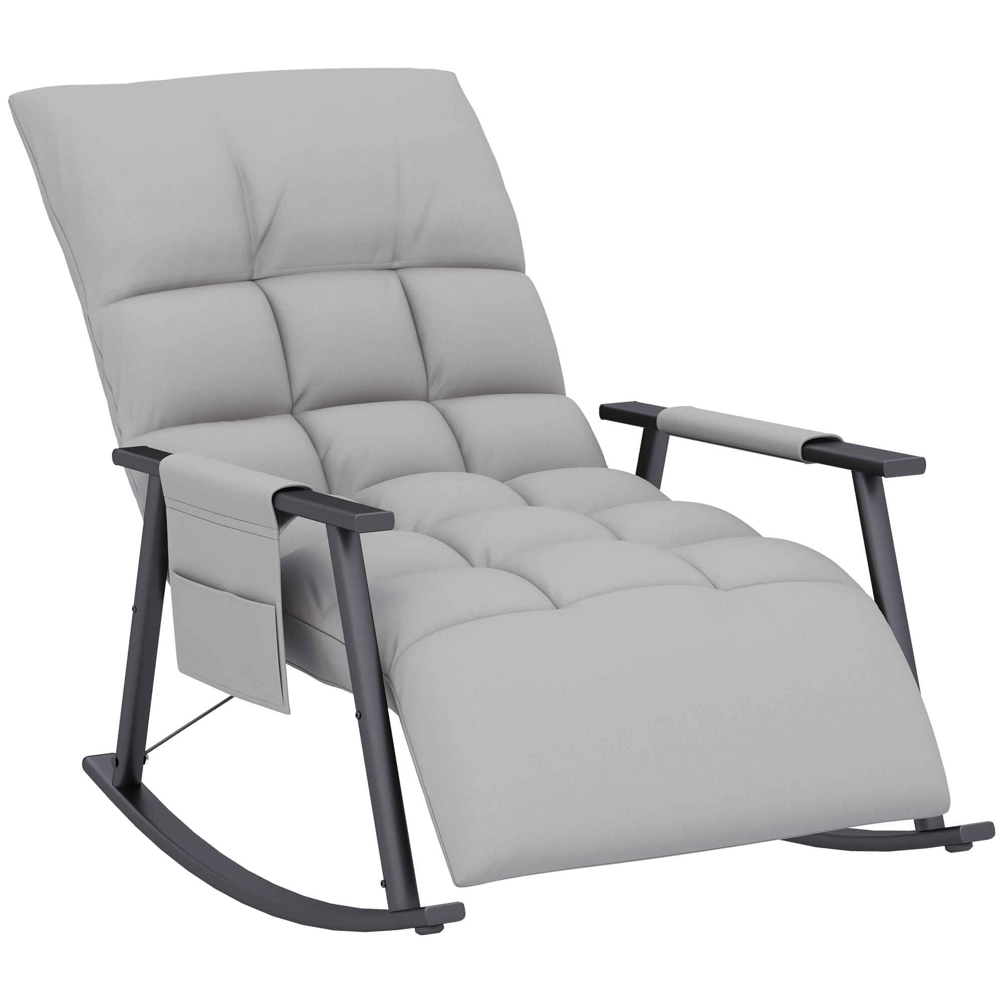 Silla Mecedora con Respaldo y Reposapiés Ajustables Mecedora para Lactancia Sillón Balancín con Bolsillo Marco de Acero Carga 120 kg para Dormitorio Salón Gris