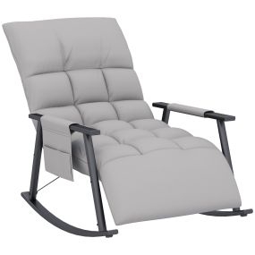Silla Mecedora con Respaldo y Reposapiés Ajustables Mecedora para Lactancia Sillón Balancín con Bolsillo Marco de Acero Carga 120 kg para Dormitorio Salón Gris