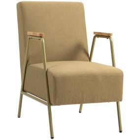 Butaca de Dormitorio Sillón Individual con Reposabrazos Marco de Acero Dorado Estilo Moderno para Salón Marrón Claro