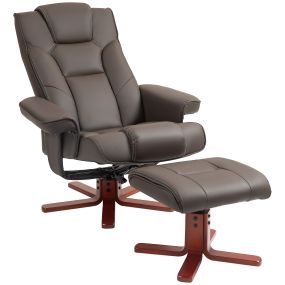 Sillón Reclinable con Reposapiés Sillón de Salón con Tapizado en PU y Estructura de Madera Carga 150 kg Butaca para Dormitorio Sala de Estar Marrón