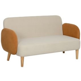 Sofá de 2 Plazas Tapizado en Terciopelo Sofá de Salón con Reposabrazos y Patas de Madera Sofá de Dos Plazas Carga 240 kg para Dormitorio Oficina 130x74x76 cm Crema