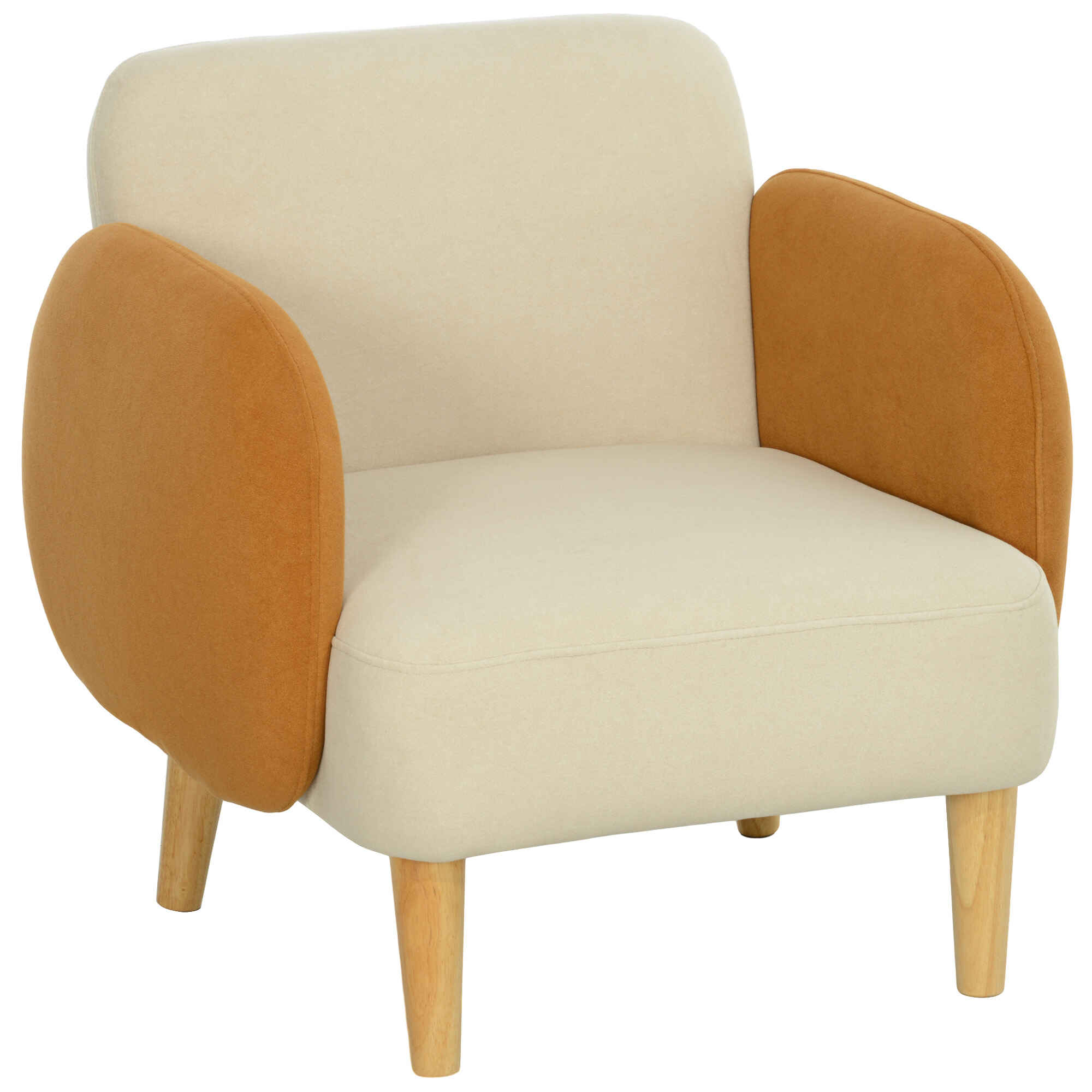 Sofá individual Tapizado en Terciopelo Sofá de Salón con Reposabrazos y Patas de Madera Sofá Pequeño Carga 120 kg para Dormitorio Oficina 72x87x82 cm Crema