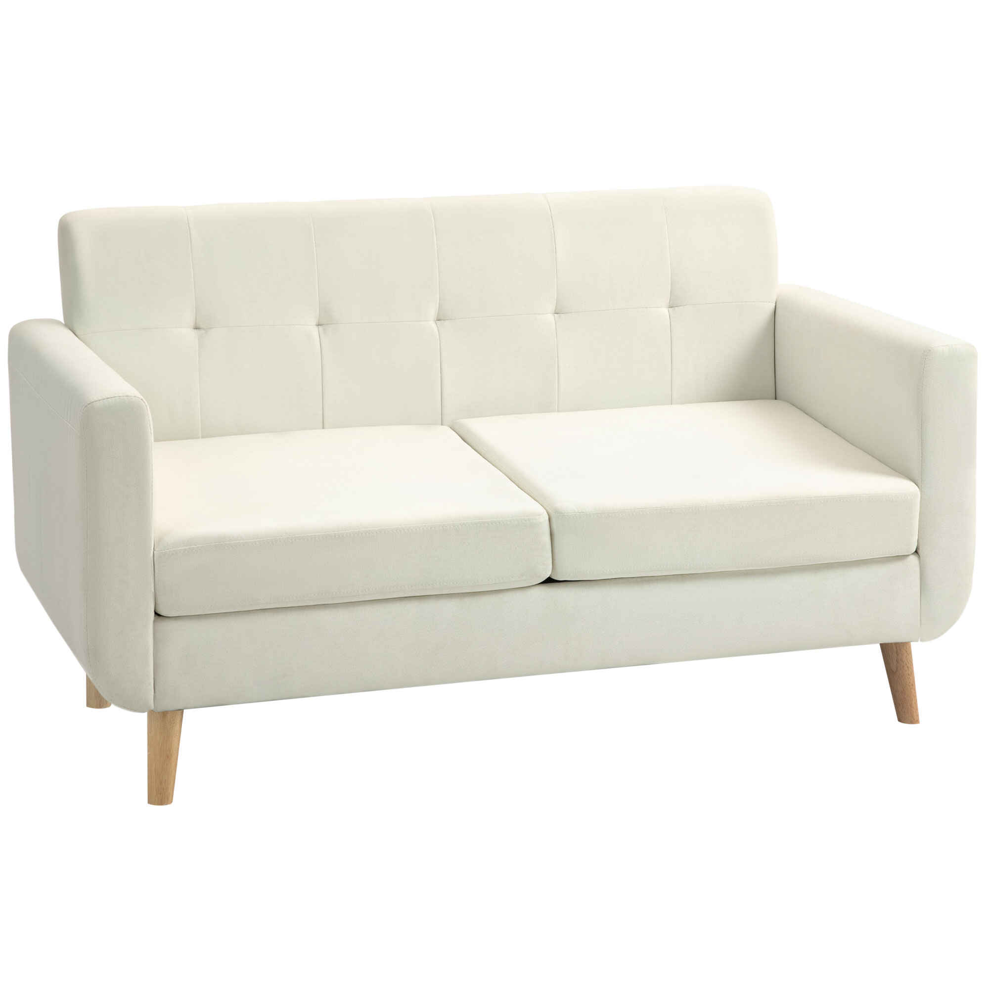 Sofá de 2 Plazas Sofá de Salón Moderno 138,5 cm con Reposabrazos y Patas de Madera Sofá Pequeño para Oficina Sala de Estar Crema