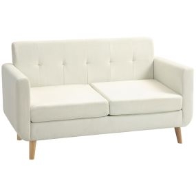 Sofá de 2 Plazas Sofá de Salón Moderno 138,5 cm con Reposabrazos y Patas de Madera Sofá Pequeño para Oficina Sala de Estar Crema