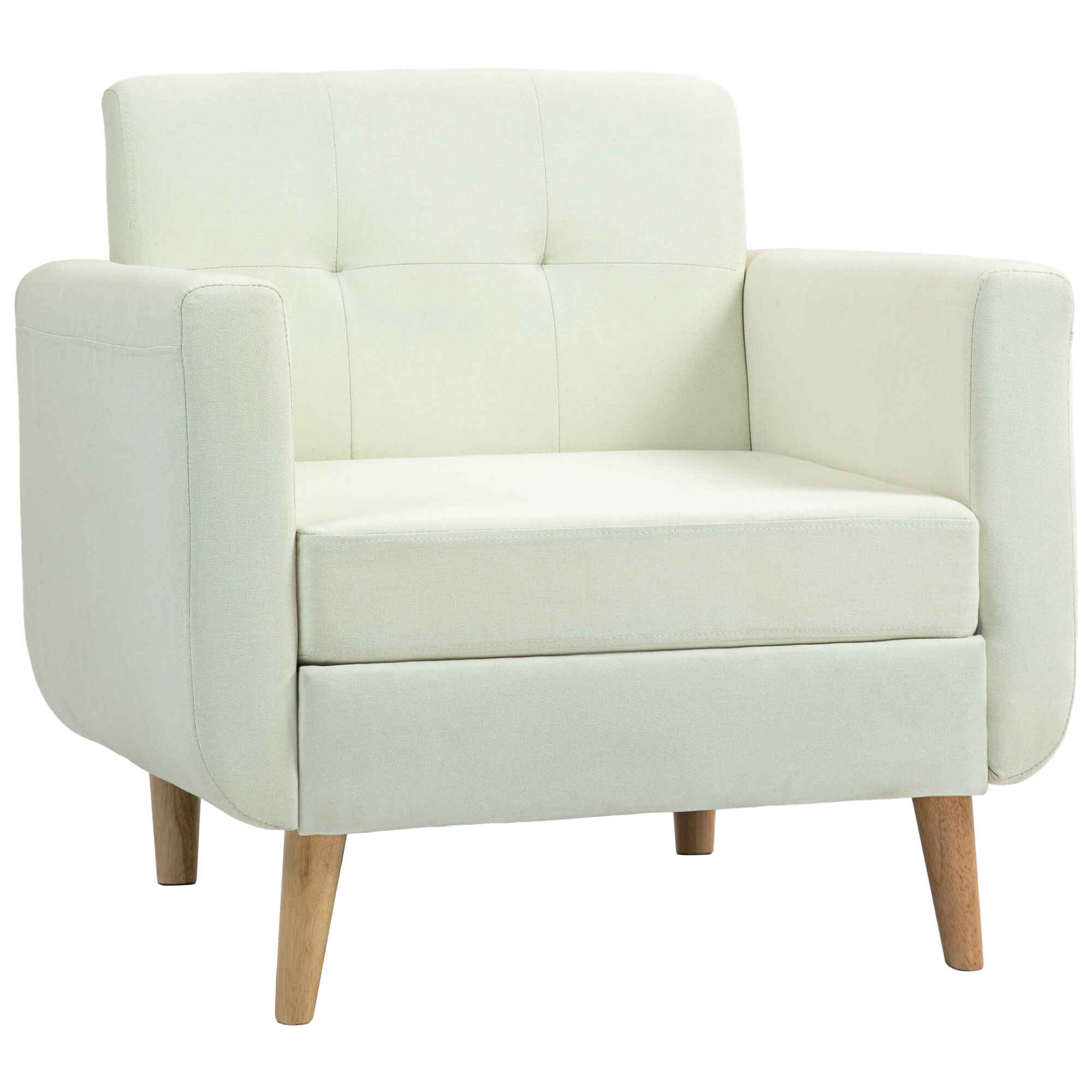 Sofá de 1 Plaza Sofá de Salón Moderno con Reposabrazos y Patas de Madera Sofá Pequeño para Oficina Sala de Estar 78x70x75 cm Crema