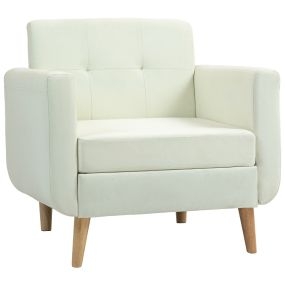 Sofá de 1 Plaza Sofá de Salón Moderno con Reposabrazos y Patas de Madera Sofá Pequeño para Oficina Sala de Estar 78x70x75 cm Crema