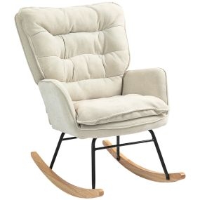 Mecedora Tapizada en Chenilla Silla Mecedora con Patas de Madera de Haya y Reposabrazos Mecedora para Lactancia Carga 120 kg para Dormitorio Salón Beige