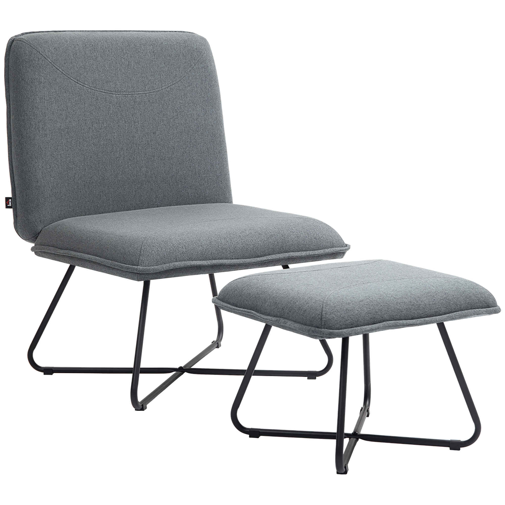 Sillón de Salón con Reposapiés Sillón de Relax sin Brazos Butaca para Dormitorio con Patas de Acero en Forma de Cruz para Sala de Estar Gris Oscuro