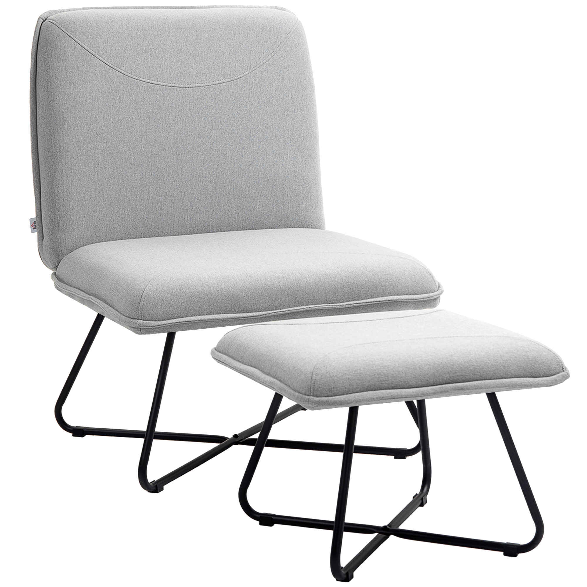 Sillón de Salón con Reposapiés Sillón de Relax sin Brazos Butaca para Dormitorio con Patas de Acero en Forma de Cruz para Sala de Estar Gris Claro