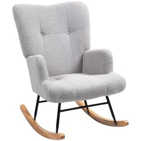 Mecedora de Borreguito Mecedora para Lactancia con Respaldo Capitoné y Base de Madera de Caucho Carga 120 kg Sillón Relax para Salón Dormitorio Gris Claro