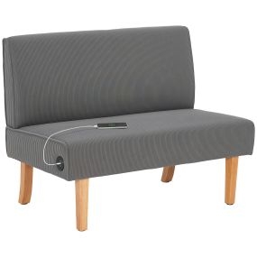 Sofá de 2 Plazas con 2 Puertos USB Tapizado en Pana Sofá de Salón sin Brazos con 1 Puerto Tipo-C Asiento de 20 cm y Patas de Madera Carga 220 kg 110x60x85 cm Gris