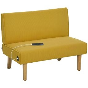 Sofá de 2 Plazas con 2 Puertos USB Tapizado en Pana Sofá de Salón sin Brazos con 1 Puerto Tipo-C Asiento de 20 cm y Patas de Madera Carga 220 kg 110x60x85 cm Amarillo
