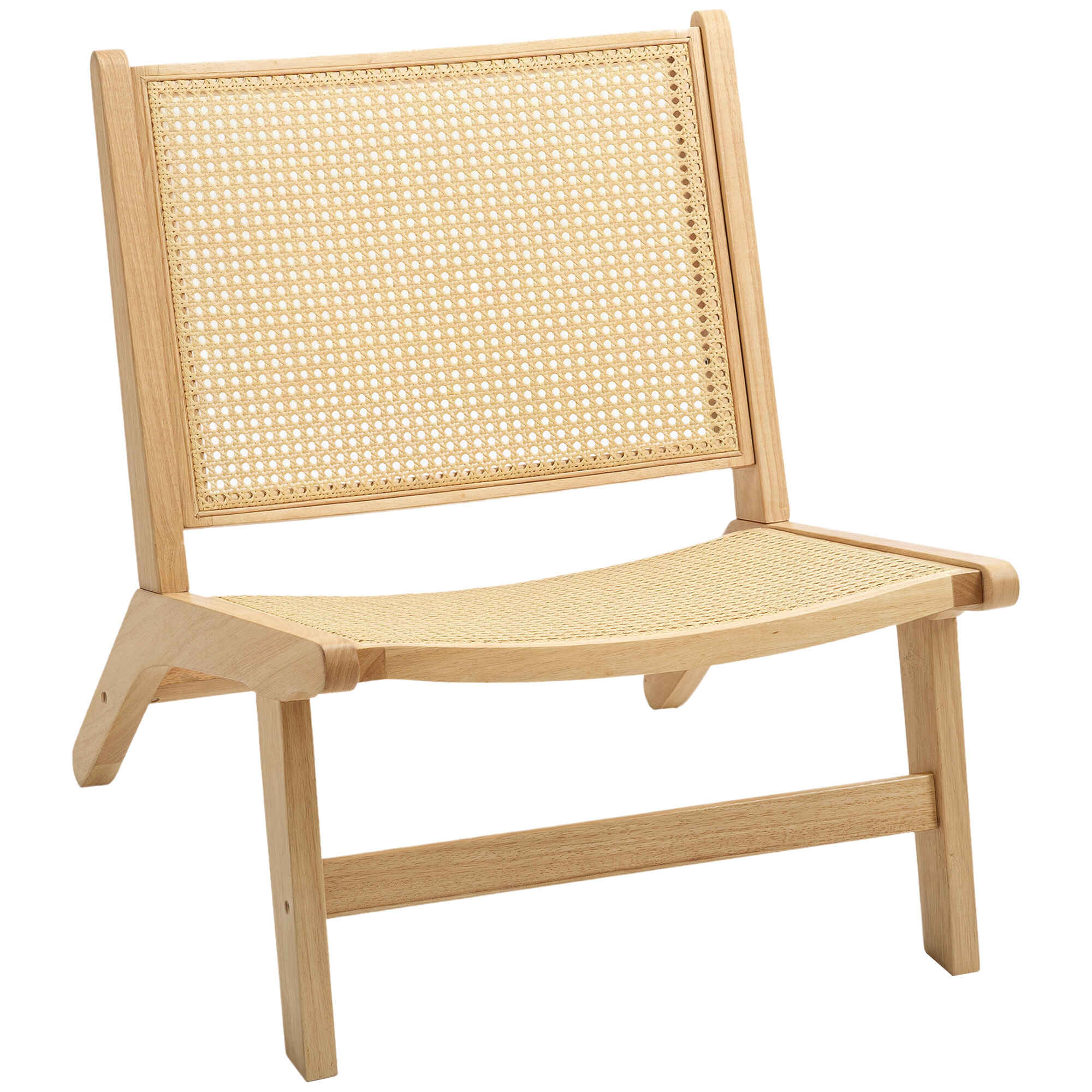 Sillón de Salón Nórdico Butaca de Salón con Respaldo y Asiento Amplio de Ratán Marco de Madera Butaca para Dormitorio Sala de Estar Natural