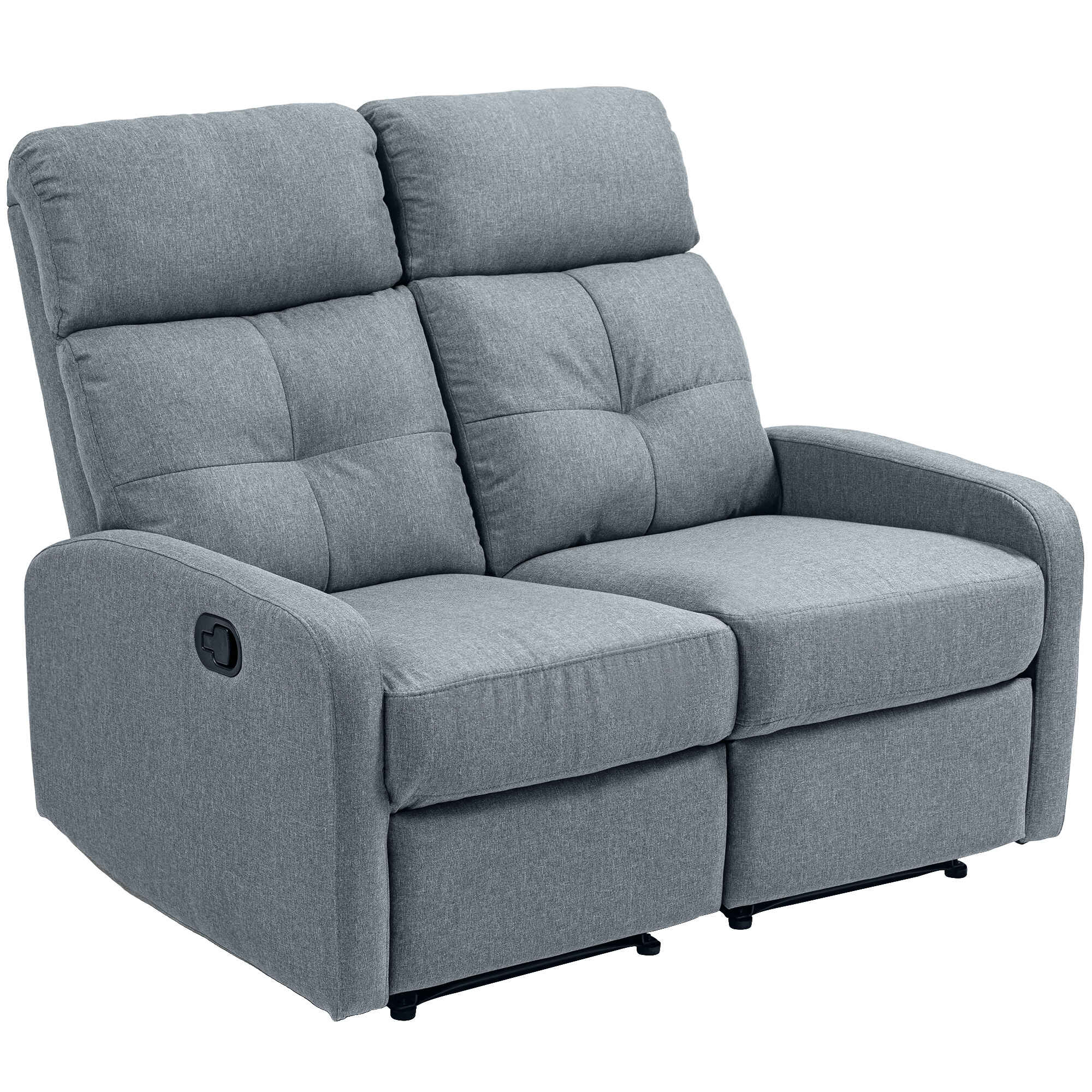 Sofá de 2 Plazas Reclinable Manual Sofá Relax Tapizado en Lino con Reposapiés Muelles Ensacados y Acolchado Grueso para Dormitorio Salón 118x95x101 cm Gris