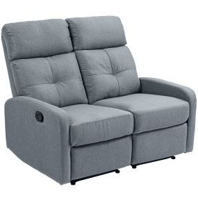 Sofá de 2 Plazas Reclinable Manual Sofá Relax Tapizado en Lino con Reposapiés Muelles Ensacados y Acolchado Grueso para Dormitorio Salón 118x95x101 cm Gris