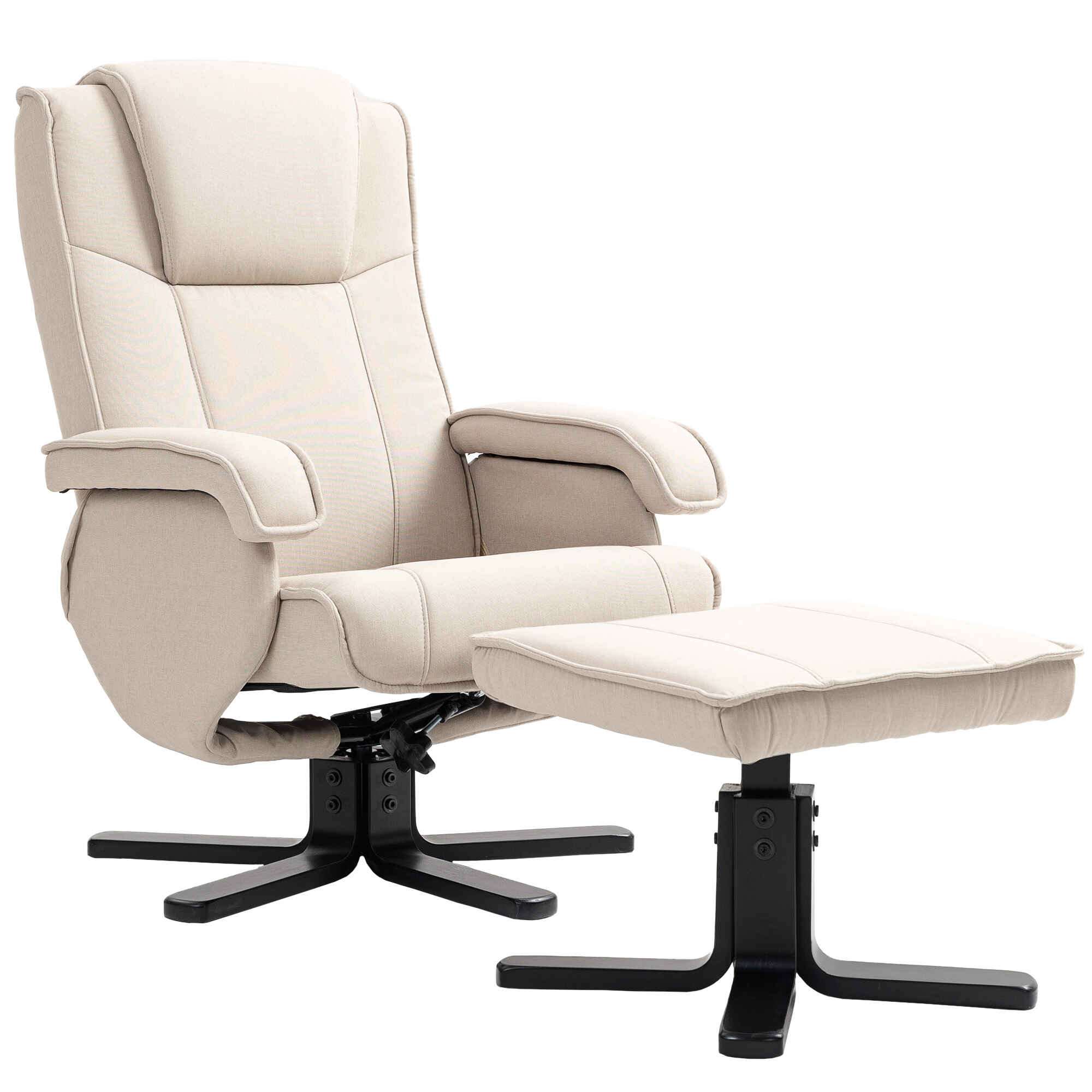 Sillón Relax Reclinable con Reposapiés Butaca de Salón Giratoria Tapizado en Lino con Base de Madera Función Basculante Butaca para Dormitorio Sala de Estar Beige
