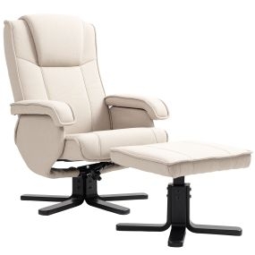 Sillón Relax Reclinable con Reposapiés Butaca de Salón Giratoria Tapizado en Lino con Base de Madera Función Basculante Butaca para Dormitorio Sala de Estar Beige