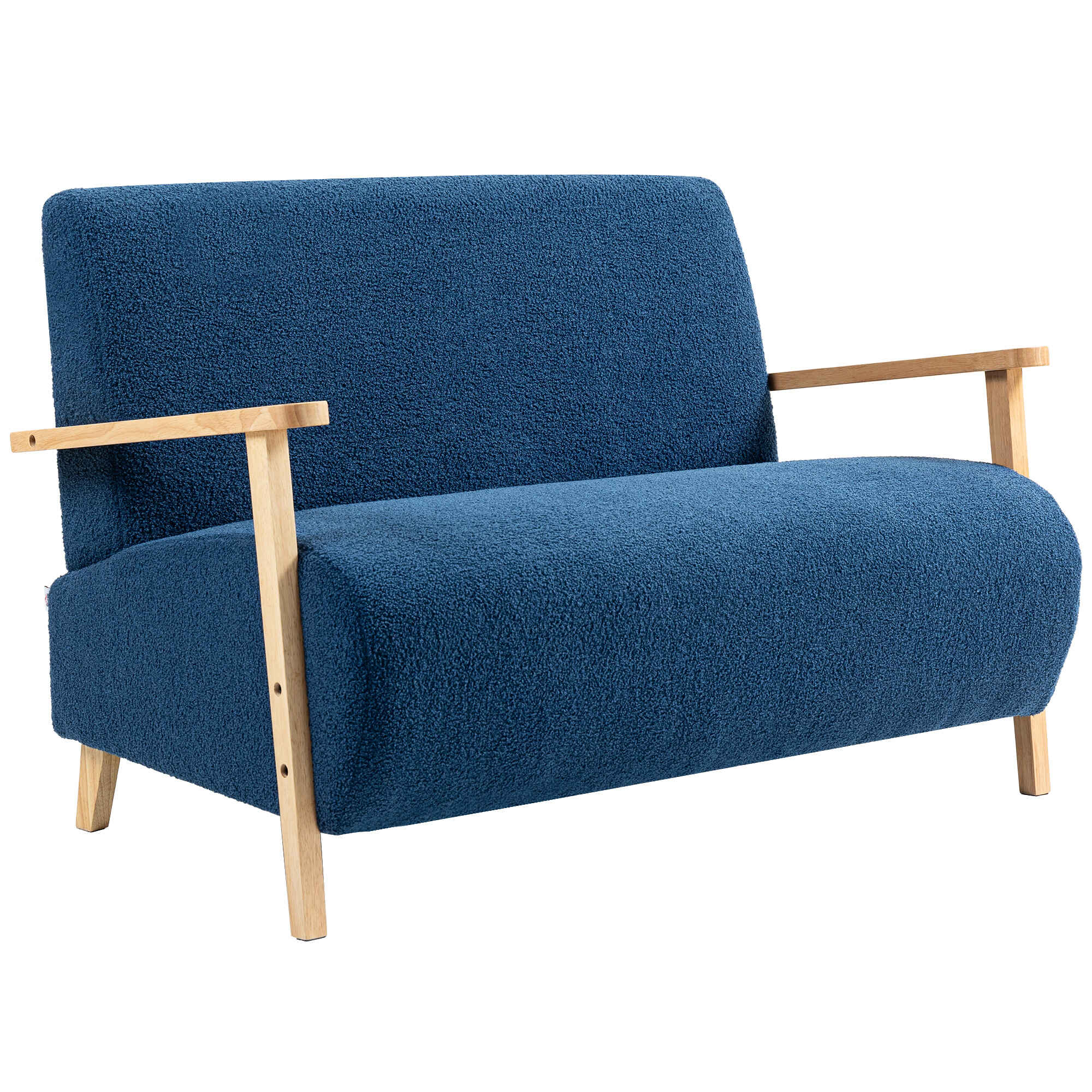 Sofá de 2 Plazas Tapizado en Borreguito Sofá de Salón de 118 cm con Acolchado Grueso Reposabrazos y Patas de Madera para Dormitorio Sala de Estar Azul Oscuro